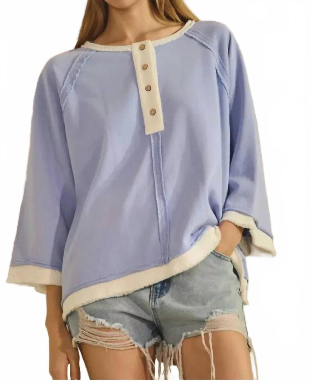 NEW ODDI relaxed long sleeve henley top in blue